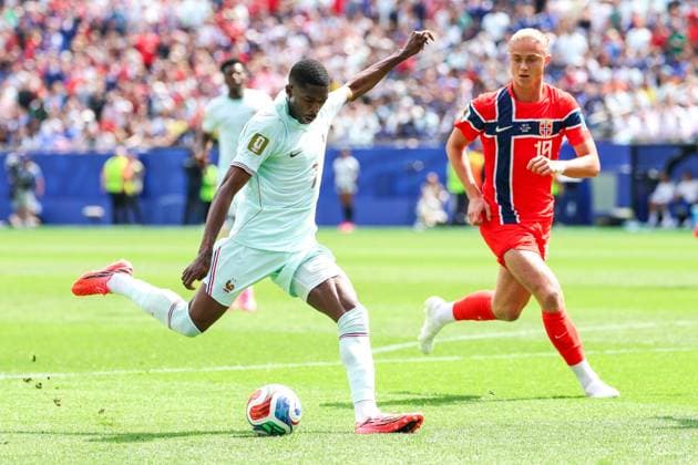RECORD DATE NOT STATED FIFA World Cup, WM, Weltmeisterschaft, Fussball 2026 - Group I - Norway v France Ousmane Dembele player of France shoots at goal during the match between Norway and France in the third round of Group I of the 2026 FIFA World Cup group stage at Boston Stadium, in Foxborough, United States, on Friday, June 26, 2026.(Foto: William Volcov Brazil Photo Press IMAGO) Sports Foxborough MA United States of America Copyright: xWILLIAMxVOLCOVx
