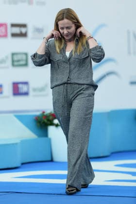The Prime Minister Giorgia Meloni presents the awards for the 50m Backstroke Women Final during the 62nd Settecolli swimming meeting at Stadio del Nuoto in Rome (Italy), June 26, 2026. antoniettaxbaldassarre