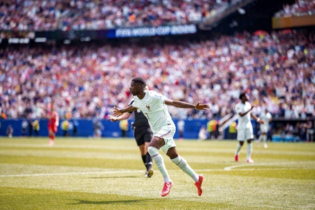 Norway vs France MASSACHUSETTS, MA - 26.06.2026: NORWAY VS FRANCE - Dembele Ousmaneda Franca celebrates after scoring a goal during the match between Norway and France in the third round of the group stage of the 2026 World Cup, held at Gillette Stadium in Boston, United States. (Photo: Marcelo Machado de Melo Fotoarena) x2971598x  MarceloxMachadoxdexMelo