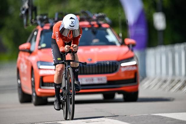 Elite Women Marion Norbert Riberolle pictured in action during the women s elite individual road time trial race (20,5km) at the Belgian Cycling Championships, in Maarkedal, on Friday 26 June 2026. DAVIDxPINTENS  x179444912x