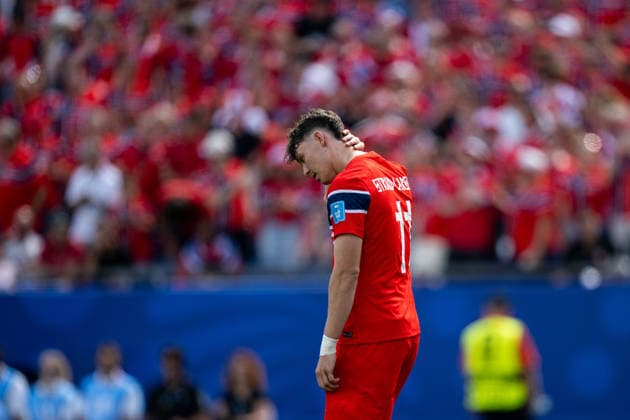 260626 Jorgen Strand Larsen of Norway looks dejected during the FIFA World Cup, WM, Weltmeisterschaft, Fussball 2026 group stage football match between Norway and France on June 26, 2026 in Foxborough. Photo: Jon Olav Nesvold BILDBYRAN COP 217 VG0967 bbeng fotboll football soccer fotball vm fotbolls-vm fotball-vm fotbolls-vm 2026 fifa world cup 2026 norge norway frankrike france boston *** 260626 Jorgen Strand Larsen of Norway looks dejected during the 2026 FIFA World Cup group stage soccer match between Norway and France on June 26, 2026 in Foxborough. Photo by Jon Olav Nesvold. BILDBYRAN COP 217 VG0967 bbeng soccer football fotball World Cup soccer World Cup 2026 FIFA World Cup 2026 Norway Francekrike france boston  Copyright: JONxOLAVxNESVOLD BB260626JE078