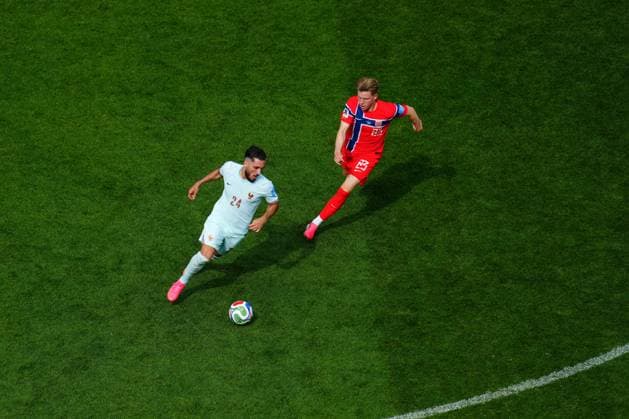 Rayan Cherki of France and Jens Petter Hauge of Norway Norway v France, 2026 FIFA World Cup, WM, Weltmeisterschaft, Fussball Group I, Football, Boston Stadium, Foxborough, Massachusetts, USA - 26 Jun 2026Foxborough Boston Stadium Massachusetts (MA) United States of America EDITORIAL USE ONLY No use with unauthorised audio, video, data, fixture lists, club league logos or live services. Online in-match use limited to 120 images, no video emulation. No use in betting, games or single club league player publications.  Copyright: xJavierxGarcia Shutterstockx 16964347bs