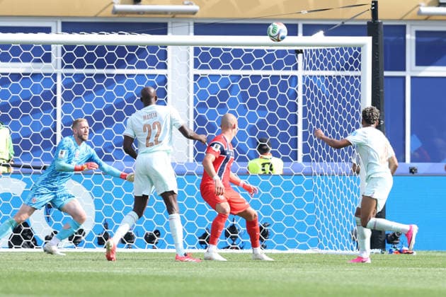 Foxborough, USA, 26th June 2026. Desire Doue of France scores to make it 4-1 during the Norway vs France FIFA World Cup, WM, Weltmeisterschaft, Fussball match at Gillette Stadium, Foxborough. Picture credit should read: Paul Terry Sportimage EDITORIAL USE ONLY. No use with unauthorised audio, video, data, fixture lists, club league logos or live services. Online in-match use limited to 120 images, no video emulation. No use in betting, games or single club league player publications. SPI_068_PT_Norway_France SPI-4842-0068