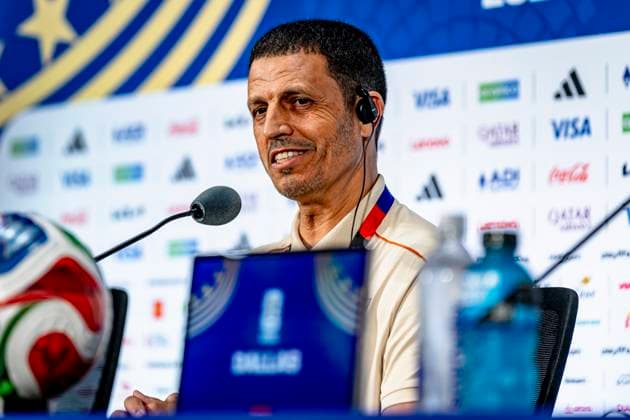 DALLAS - Head coach Jamal Sellami of the Jordan team during the 2026 World Cup, Jordan MD-1 press conference, PK, Pressekonferenz at AT&T Stadium on June 26, 2026, in Dallas, United States. (Photo by Stefan Koops EYE4IMAGES DeFodi Images) - *** DALLAS: Head coach Jamal Sellami of the Jordanian team during the 2026 World Cup, Jordan MD 1 press conference at AT&T Stadium on June 26, 2026, in Dallas, United States. Photo by Stefan Koops, EYE4IMAGES, DeFodi Images