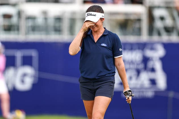 Briana Chacon of the United States reacts to her birdie putt on the 18th green during the second round of the 2026 KPMG Women s PGA, Golf Herren Championship at Hazeltine National Golf Club on June 26, 2026 in Chaska, Minnesota. CSM. Chaska USA - ZUMAc04_ 20260626_zma_c04_116 Copyright: xStevenxGarciax