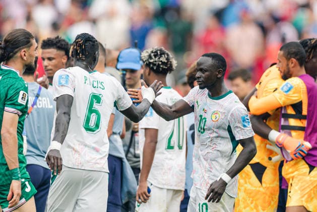 Sadio Mane of Senegal interacts with Pathe Ciss of Senegal during the FIFA World Cup, WM, Weltmeisterschaft, Fussball game between Senegal and Iraq at Toronto Stadium on June 26, 2026 in Toronto, Ontario, Canada  Copyright: xCurtisxWongx xSPPx Sportspressphoto_SPR177796