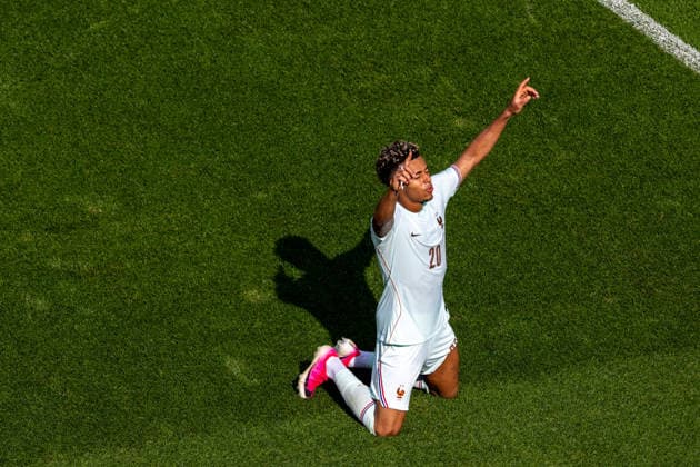 June 26, 2026, Boston, Ma, USA: France midfielder DÅ½sirÅ½ DouÅ½ (20) celebrates after his goal during FIFA World Cup, WM, Weltmeisterschaft, Fussball Group I match between France and Norway at Boston Stadium World Cup 2026: Group I France Norway  - ZUMAc268 20260626_zsp_c268_025 Copyright: xJamesxPatrickxCooperx