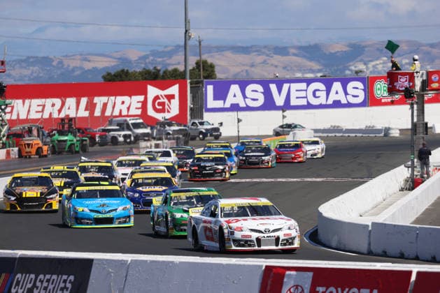 SONOMA, CA - JUNE 26: Sam Corry ( 25 Bruce Toyota) leads the start of the General Tire 150 ARCA Menards Series West race on June 26, 2026, at Sonoma Raceway in Sonoma, CA. (Photo by Marc Sanchez Sonoma Raceway Icon Sportswire) AUTO: JUN 26 ARCA Menards Series West General Tire 150 EDITORIAL USE ONLY Icon1442606261881