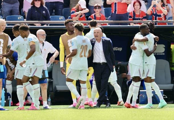 RECORD DATE NOT STATED Norway vs France FIFA World Cup, WM, Weltmeisterschaft, Fussball 2026. (SPO) Norway vs France FIFA World Cup 2026. June 26, 2026, Boston, Massachusetts, USA: O. Dembele 7 of France scored hat trick and celebrates with teammates during soccer match between Norway and France in group I during FIFA World Cup 2026 at Boston stadium. Credit: Niyi Fote Thenews2(Foto: Niyi Fote Thenews2 imago images) SPO  Copyright: xNiyixFotex