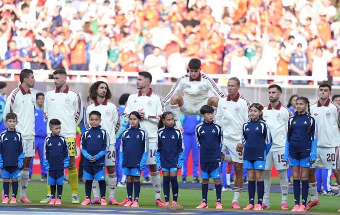 Uruguay v Spain - FIFA World Cup, WM, Weltmeisterschaft, Fussball 2026 - Group H ZAPOPAN, MEXICO - JUNE 26: Players of Spain take the pitch prior the 2026 FIFA World Cup First Stage Group H match between Uruguay and Spain at Estadio Akron (Guadalajara Stadium) in Zapopan, Guadalajara, Mexico on June 26, 2026. Juancho Torres Anadolu Jalisco Mexico. Editorial use only. Please get in touch for any other usage.  Copyright: x2026xAnadoluxJuanchoxTorresx