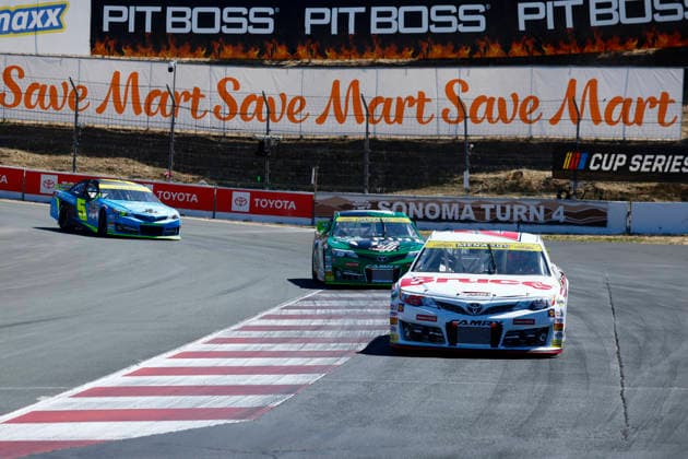 SONOMA, CA - JUNE 26: Sam Corry ( 25 Bruce Toyota) leads the first lap of the race during the General Tire 150 ARCA Menards Series West race on June 26, 2026, at Sonoma Raceway in Sonoma, CA. (Photo by Jeff Speer Sonoma Raceway Icon Sportswire) AUTO: JUN 26 ARCA Menards Series West General Tire 150 EDITORIAL USE ONLY Icon2606261968