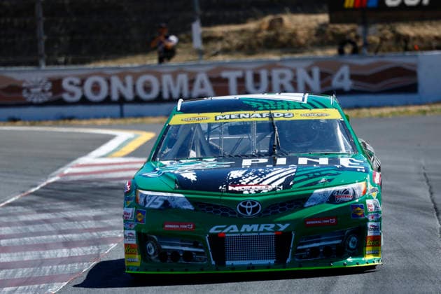 SONOMA, CA - JUNE 26: Mia Lovell ( 15 Pine Health Toyota) in second place during the General Tire 150 ARCA Menards Series West race on June 26, 2026, at Sonoma Raceway in Sonoma, CA. (Photo by Jeff Speer Sonoma Raceway Icon Sportswire) AUTO: JUN 26 ARCA Menards Series West General Tire 150 EDITORIAL USE ONLY Icon2606262222