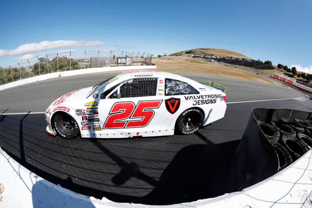 SONOMA, CA - JUNE 26: Sam Corry ( 25 Bruce Toyota) leads the race during the General Tire 150 ARCA Menards Series West race on June 26, 2026, at Sonoma Raceway in Sonoma, CA. (Photo by Jeff Speer Sonoma Raceway Icon Sportswire) AUTO: JUN 26 ARCA Menards Series West General Tire 150 EDITORIAL USE ONLY Icon2606263122