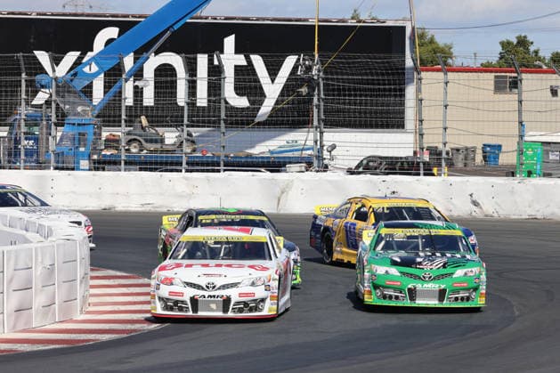 SONOMA, CA - JUNE 26: Sam Corry* ( 25 Bruce Toyota) leads Mia Lovell* ( 15 Pine Health Toyota) in turn 11 late in the race during the General Tire 150 ARCA Menards Series West race on June 26, 2026, at Sonoma Raceway in Sonoma, CA. (Photo by Marc Sanchez Sonoma Raceway Icon Sportswire) AUTO: JUN 26 ARCA Menards Series West General Tire 150 EDITORIAL USE ONLY Icon14426006264800
