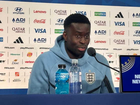 Marc Guehi of England speaks at a press conference, PK, Pressekonferenz in East Rutherford, New Jersey, United States, 26 June 2026. Guehi said that playing in a World Cup is more than a dream and hopes to inspire all the children in Ivory Coast, the country where he was born. Marc Guéhi: Playing in the World Cup isn t a dream come true—it s more than a dream !ACHTUNG: NUR REDAKTIONELLE NUTZUNG!  Copyright: xJanxTéllezxAsensiox AME5009 20260627-55020724464_1