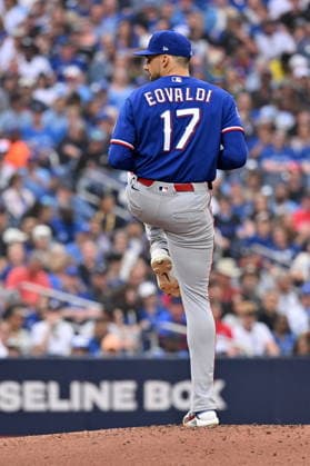 June 26, 2026, Toronto, On, Canada: Texas Rangers starting pitcher Nathan Eovaldi (17) throws to a Toronto Blue Jays batter during first inning MLB, Baseball Herren, USA baseball action in Toronto on Friday June 26, 2026. Canada News - June 26, 2026  - ZUMAc35_ 20260626_zaf_c35_254 Copyright: xJonxBlackerx