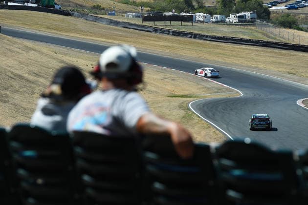 SONOMA, CA JUNE 26: Fans watch as Sam Corry ( 25 Bruce Toyota) and Mia Lovell ( 15 Pine Health Toyota) race towards turn 3 during the ARCA Menards Series West General Tire 150 on June 26, 2026, at Sonoma Raceway in Sonoma, CA. (Photo by Chris Williams Sonoma Raceway Icon Sportswire) AUTO: JUN 26 ARCA Menards Series West General Tire 150 EDITORIAL USE ONLY Icon0072606260132