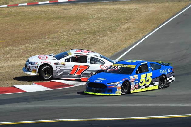 SONOMA, CA JUNE 26: Taylor Mayhew ( 17 MMI Chevrolet) goes airborne on the turn 4 curb during the ARCA Menards Series West General Tire 150 on June 26, 2026, at Sonoma Raceway in Sonoma, CA. (Photo by Chris Williams Sonoma Raceway Icon Sportswire) AUTO: JUN 26 ARCA Menards Series West General Tire 150 EDITORIAL USE ONLY Icon0072606260135