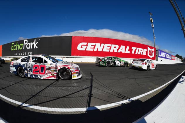 SONOMA, CA JUNE 26: Sam Corry ( 25 Bruce Toyota) leads the field under the General Tire billboard during the ARCA Menards Series West General Tire 150 on June 26, 2026, at Sonoma Raceway in Sonoma, CA. (Photo by Chris Williams Sonoma Raceway Icon Sportswire) AUTO: JUN 26 ARCA Menards Series West General Tire 150 EDITORIAL USE ONLY Icon0072606260155
