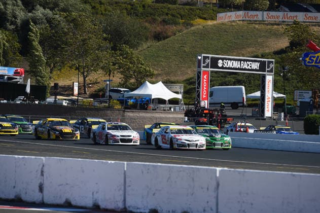 SONOMA, CA JUNE 26: The field heads towards turn 12 for a restart during the ARCA Menards Series West General Tire 150 on June 26, 2026, at Sonoma Raceway in Sonoma, CA. (Photo by Chris Williams Sonoma Raceway Icon Sportswire) AUTO: JUN 26 ARCA Menards Series West General Tire 150 EDITORIAL USE ONLY Icon0072606260158