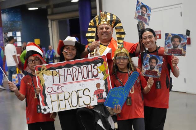 Egyptian fans pose before a Group G match at the 2026 FIFA World Cup, WM, Weltmeisterschaft, Fussball between Egypt and Iran at Lumen Field in Seattle, United States, 26 June 2026. FIFA World Cup 2026 - Group G - Egypt vs Iran !ACHTUNG: NUR REDAKTIONELLE NUTZUNG!  Copyright: xOmarxAlonsox AME5024 20260627-55020724658_1