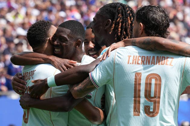 celebrate the goal, Torjubel zum 1:0 Ousmane Dembele (Frankreich, France, 7) - Boston 26.06.2026: Frankreich vs. Norwegen, Gilette Stadium, World Cup 26 Gruppe I, 3. Spieltag *** celebrate the goal, goal celebration for the 1-0 by Ousmane Dembélé, France, June 26, 2026, France vs. Norway, Gilette Stadium, World Cup Group I, Matchday 3
