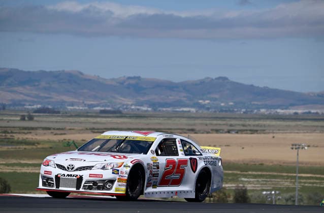 SONOMA, CA - JUNE 26: Sam Corry ( 25 Bruce Toyota) leads the early laps of the ARCA Menards Series West General Tire 150 on June 26, 2026, at Sonoma Raceway in Sonoma, CA. (Photo by Will Lester Icon Sportswire) AUTO: JUN 26 ARCA Menards Series West General Tire 150 EDITORIAL USE ONLY Icon26062604002