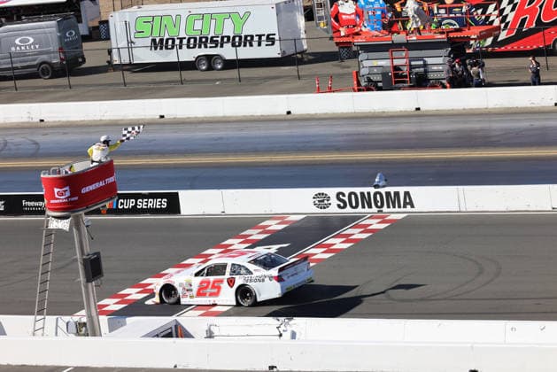 SONOMA, CA - JUNE 26: Sam Corry* ( 25 Bruce Toyota) wins the General Tire 150 ARCA Menards Series West race on June 26, 2026, at Sonoma Raceway in Sonoma, CA. (Photo by Marc Sanchez Sonoma Raceway Icon Sportswire) AUTO: JUN 26 ARCA Menards Series West General Tire 150 EDITORIAL USE ONLY Icon14426006264804
