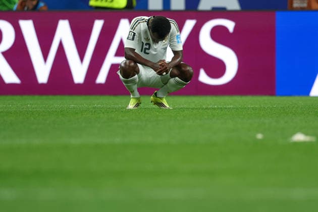 HOUSTON, TX - JUNE 26: Saud Abdulhamid 12 of Saudi Arabia squats on the pitch after drawing the FIFA World Cup, WM, Weltmeisterschaft, Fussball 2026 Group H match between Cabo Verde and Saudi Arabia on June 26, 2026, at Houston Stadium in Houston, Texas. (Photo by David Buono Icon Sportswire). SOCCER: JUN 26 FIFA World Cup 26 Group H - Cabo Verde vs Saudi Arabia EDITORIAL USE ONLY Icon260626047