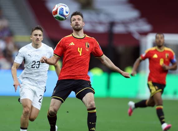 Belgium s Brandon Mechele pictured in action during a soccer game between Belgian national team, Nationalteam Red Devils and New Zealand, on Friday 26 June 2026, at the BC Place Vancouver stadium in Vancouver, Canada, the third game in the group stage of the FIFA World Cup, WM, Weltmeisterschaft, Fussball 2026. The Diables Rouges - Rode Duivels were drawn into Group G. BRUNOxFAHY  x179493555x