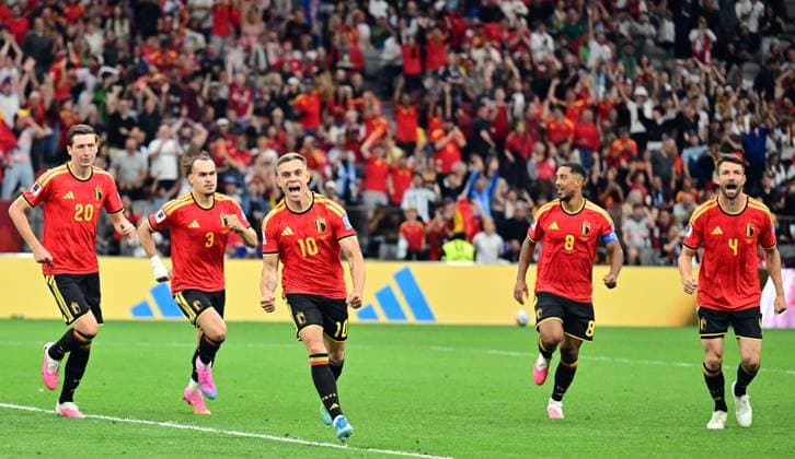 Belgium s Leandro Trossard celebrates after scoring the 1-0 goal during a soccer game between Belgian national team, Nationalteam Red Devils and New Zealand, on Friday 26 June 2026, at the BC Place Vancouver stadium in Vancouver, Canada, the third game in the group stage of the FIFA World Cup, WM, Weltmeisterschaft, Fussball 2026. The Diables Rouges - Rode Duivels were drawn into Group G. DIRKxWAEM  x179495794x