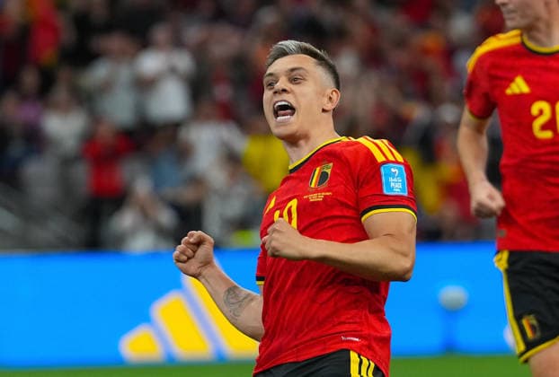 (260627) -- VANCOUVER, June 27, 2026 -- Leandro Trossard of Belgium celebrates his goal during the group G match between New Zealand and Belgium at the 2026 FIFA World Cup, WM, Weltmeisterschaft, Fussball at BC Place Vancouver in Vancouver, Canada, June 26, 2026. ) (SP)CANADA-VANCOUVER-FOOTBALL-FIFA WORLD CUP-GROUP G-NZL VS BEL MengxYongmin 