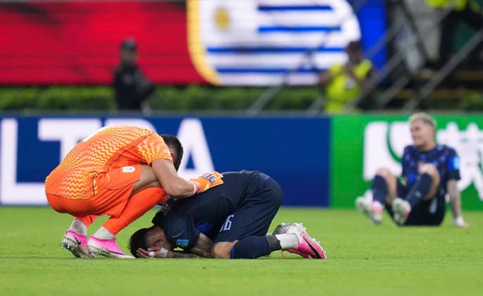 (260627) -- GUADALAJARA, June 27, 2026 -- Players of Uruguay react after the group H match between Uruguay and Spain at the 2026 FIFA World Cup, WM, Weltmeisterschaft, Fussball at Guadalajara Stadium in Guadalajara, Mexico, June 26, 2026. (Photo by Xinhua) (SP)MEXICO-GUADALAJARA-FOOTBALL-FIFA WORLD CUP-GROUP H-URU VS ESP MartinxZabala 