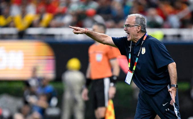 (260627) -- GUADALAJARA, June 27, 2026 -- Marcelo Bielsa, head coach of Uruguay, reacts during the group H match between Uruguay and Spain at the 2026 FIFA World Cup, WM, Weltmeisterschaft, Fussball at Guadalajara Stadium in Guadalajara, Mexico, June 26, 2026. ) (SP)MEXICO-GUADALAJARA-FOOTBALL-FIFA WORLD CUP-GROUP H-URU VS ESP LixMuzi 