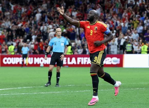 Belgium s Romelu Lukaku celebrates after scoring during a soccer game between Belgian national team, Nationalteam Red Devils and New Zealand, on Friday 26 June 2026, at the BC Place Vancouver stadium in Vancouver, Canada, the third game in the group stage of the FIFA World Cup, WM, Weltmeisterschaft, Fussball 2026. The Diables Rouges - Rode Duivels were drawn into Group G. BRUNOxFAHY  x179497850x