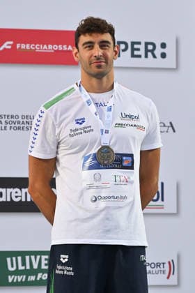 IPA86115031 - Leonardo DePLANO wins the bronze medal in the men s 50-meter freestyle on the first day of the 62nd Settecolli International Swimming Trophy at the Foro Italico in Rome on June 26, 2026.  Copyright: xDomenicoxCippitelli IPAxSportx xx 86115031