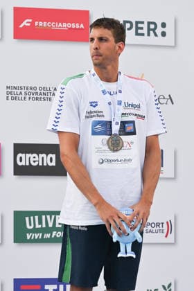 IPA86115138 - Michele Lamberti won the bronze medal in the men s 50-meter backstroke on the first day of the 62nd Settecolli International Swimming Trophy at the Foro Italico in Rome on June 26, 2026.  Copyright: xDomenicoxCippitelli IPAxSportx xx 86115138