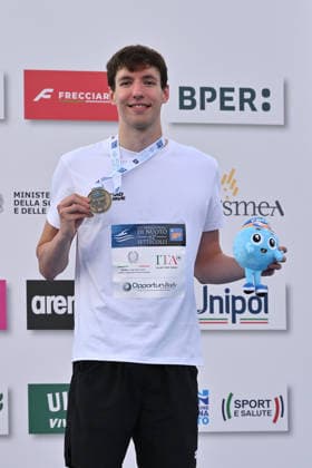 IPA86115092 - Ivan KOZHAKIN wins the bronze medal in the men s 50-meter breaststroke on the first day of the 62nd Settecolli International Swimming Trophy at the Foro Italico in Rome on June 26, 2026.  Copyright: xDomenicoxCippitelli IPAxSportx xx 86115092