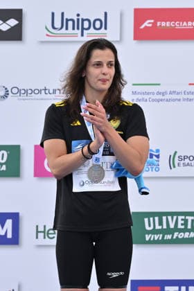 IPA86115152 - Costanza Cocconcelli wins the silver medal in the women s 50-meter backstroke on the first day of the 62nd Settecolli International Swimming Trophy at the Foro Italico in Rome on June 26, 2026.  Copyright: xDomenicoxCippitelli IPAxSportx xx 86115152