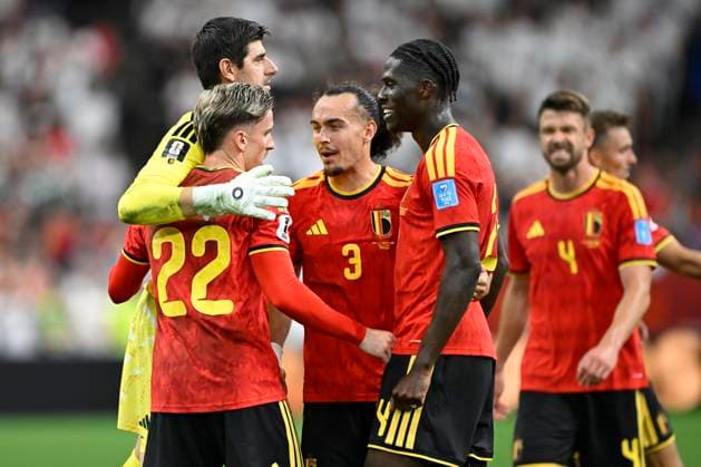 New Zealand vs Belgium - FIFA World Cup, WM, Weltmeisterschaft, Fussball 2026 VANCOUVER, CANADA - JUNE 26 : Courtois Thibaut goalkeeper of Belgium, Saelemaekers Alexis midfielder of Belgium, Theate Arthur defender of Belgium and Onana Amadou midfielder of Belgium pictured during the FIFA World Cup 2026 Group G match between New Zealand and Belgium at the BC Place Stadium on June 26, 2026 in Vancouver, Canada, 26 06 2026 Vancouver Canada  Copyright: xNicoxVereeckenx