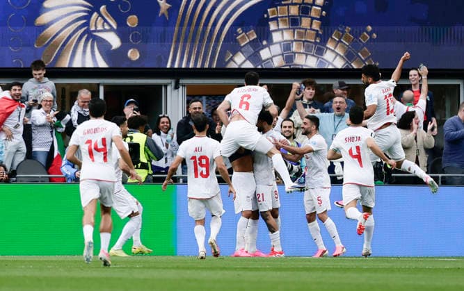 (260627) -- SEATTLE, June 27, 2026 -- Players of Iran celebrate scoring during the group G match between Egypt and Iran at the 2026 FIFA World Cup, WM, Weltmeisterschaft, Fussball at Seattle Stadium in Seattle, the United States, June 26, 2026. (Photo by Xinhua) (SP)U.S.-SEATTLE-FOOTBALL-FIFA WORLD CUP-GROUP G-EGY VS IRN ArthurxDong 