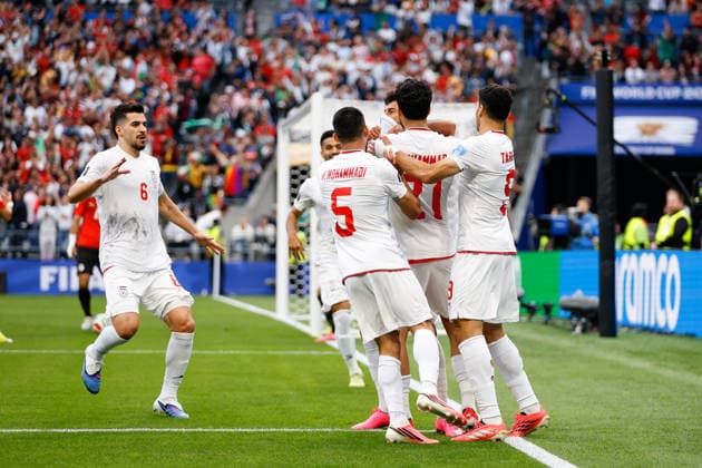 SEATTLE, WA - JUNE 26: Players from IR Iran celebrate a goal by defender Ramin Rezaeian 23 during the FIFA World Cup, WM, Weltmeisterschaft, Fussball 2026 Group G match between Egypt and IR Iran on June 26, 2026 at Seattle Stadium in Seattle, Washington. (Photo by Henry Rodenburg Icon Sportswire) SOCCER: JUN 26 FIFA World Cup 26 Group G - Egypt vs IR Iran EDITORIAL USE ONLY Icon260626018