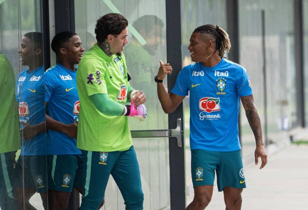 Brazil national team, Nationalteam Training Day FIFA World Cup, WM, Weltmeisterschaft, Fussball 2026 Endrick, Ederson Moraes, and Danilo Santos attend the Brazilian national football team training session before the FIFA World Cup 2026 group C match against Japan . on June 26, 2026, in Morristown, New Jersey. Morristown New Jersey United States Copyright: xSantiagoxArmasx