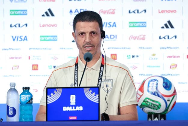 Jordan Training And press conference, PK, Pressekonferenz - FIFA World Cup, WM, Weltmeisterschaft, Fussball 2026 Head coach Jamal Sellami of Jordan speaks to the media during a press conference in Dallas, Texas, on June 26, 2026. The conference takes place one day ahead of the FIFA World Cup 2026 Group J match between Jordan and Argentina at Dallas Stadium. texas Jordan  Copyright: xAmeenxAhmedx originalFilename:alameen-notitle260627_npbUF.jpg