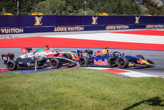 MOTORSPORTS, FORMULA 1 - GP of Austria 2026 SPIELBERG,AUSTRIA,27.JUN.26 - MOTORSPORTS, FORMULA 1 - Grand Prix of Austria, Red Bull Ring, FIA Formula 3, sprint race. Image shows Christian Ho (SGP Rodin Motorsport), Louis Sharp (NZL PREMA Racing) and Mattia Colnaghi (ITA MP Motorsport).  GEPAxpictures xMatthiasxTrinkl