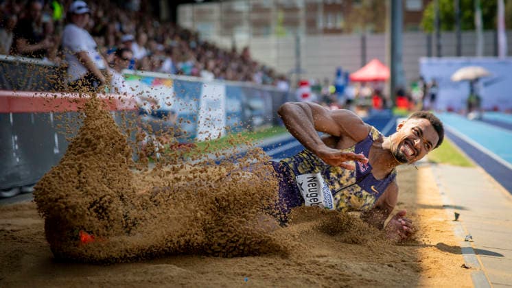 RATINGEN, GERMANY - JUNE 27, 2026 : Leo Neugebauer (GER Germany) competing in the long jump of the decarthlon during the Multisport Event at Stadion Ratingen on June 27, 2026 in Ratingen, Germany. Nordrhein-Westfalen Germany Copyright: xAxelxKohringx