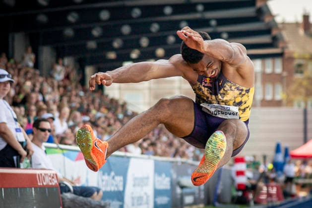 RATINGEN, GERMANY - JUNE 27, 2026 : Leo Neugebauer (GER Germany) competing in the long jump of the decarthlon during the Multisport Event at Stadion Ratingen on June 27, 2026 in Ratingen, Germany. Nordrhein-Westfalen Germany Copyright: xAxelxKohringx