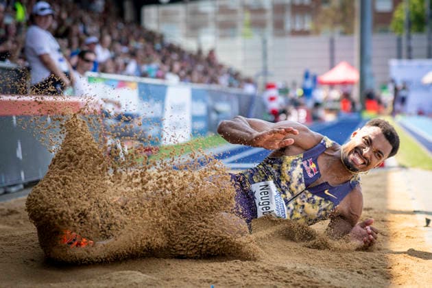 RATINGEN, GERMANY - JUNE 27, 2026 : Leo Neugebauer (GER Germany) competing in the long jump of the decarthlon during the Multisport Event at Stadion Ratingen on June 27, 2026 in Ratingen, Germany. Nordrhein-Westfalen Germany Copyright: xAxelxKohringx