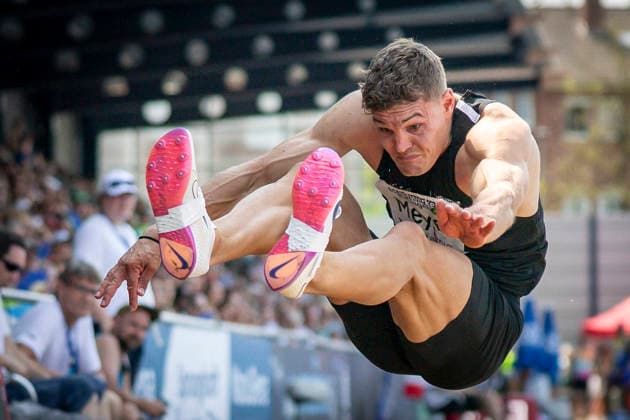 RATINGEN, GERMANY - JUNE 27, 2026 : Marcel Meyer (GER Germany) competing in the long jump of the decarthlon during the Multisport Event at Stadion Ratingen on June 27, 2026 in Ratingen, Germany. Nordrhein-Westfalen Germany Copyright: xAxelxKohringx