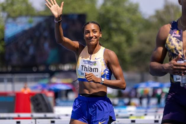 Belgian Nafissatou Nafi Thiam pictured in action during the women s 100m hurdles race, at the women s heptathlon event at the Stadtwerke Ratingen Mehrkampf-Meeting, IAAF World Athletics Combined Events Tour, in Ratingen, Germany, on Saturday 27 June 2026. BJORNxPAREE  x179530110x